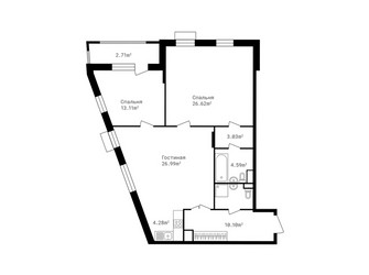 Планировка трехкомнатной(квартира) площадью 95.1 квадратных метров в ЖК “ЖК Клубный дом Точка отсчета”