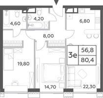 Планировка трехкомнатной(квартира) площадью 80.4 квадратных метров в “ЖК Will Towers (Вилл Тауэрс)”