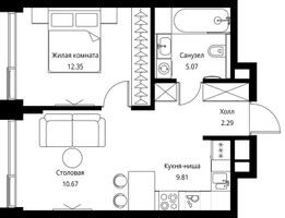 Планировка однокомнатной(квартира) площадью 40.19 квадратных метров в “ЖК Сити Бэй”
