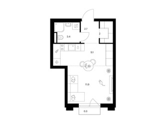 Планировка студии(квартира) площадью 29.4 квадратных метров в ЖК “ЖК Середневский лес”