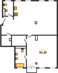 Планировка однокомнатной(апартаменты) площадью 93.2 квадратных метров в ЖК “ЖК Уланский 13”
