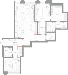 Планировка двухкомнатной(квартира) площадью 128.7 квадратных метров в ЖК “ЖК Николь”