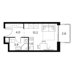 Планировка студии(апартаменты) площадью 23.7 квадратных метров в ЖК “ЖК Аквилон Сигнал”