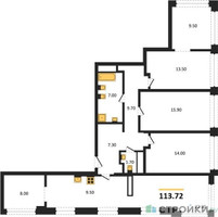 Планировка 4+ комнатной(квартира) площадью 113.72 квадратных метров в “ЖК Маршал”