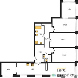 Планировка 4+ комнатной(квартира) площадью 113.72 квадратных метров в ЖК “ЖК Маршал”