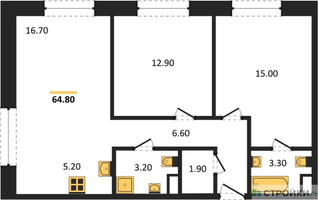 Планировка двухкомнатной(квартира) площадью 64.8 квадратных метров в “Жилые кварталы Белый Град”
