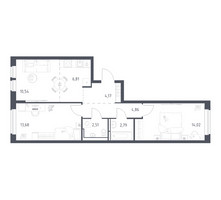 Планировка двухкомнатной(квартира) площадью 59.38 квадратных метров в “ЖК Новое Видное”