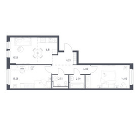 Планировка двухкомнатной(квартира) площадью 59.38 квадратных метров в ЖК “ЖК Новое Видное”