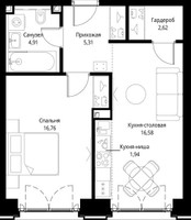 Планировка однокомнатной(квартира) площадью 48.12 квадратных метров в “ЖК Сити Бэй”