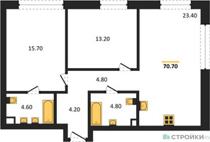 Планировка двухкомнатной(квартира) площадью 70.7 квадратных метров в “ЖК Шагал”