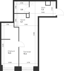 Планировка однокомнатной(квартира) площадью 47.9 квадратных метров в ЖК “ЖК Войс”