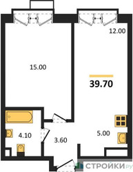 Планировка однокомнатной(квартира) площадью 39.7 квадратных метров в ЖК “Лесная Коллекция”