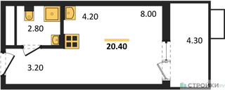 Планировка студии(квартира) площадью 20.4 квадратных метров в “ЖК Скандинавия”