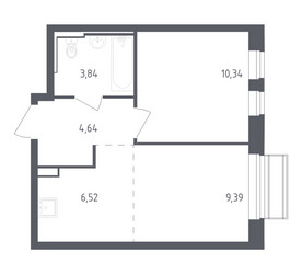 Планировка однокомнатной(квартира) площадью 34.73 квадратных метров в ЖК “ЖК Рублевский Квартал”