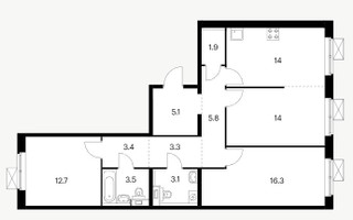 Планировка трехкомнатной(квартира) площадью 68 квадратных метров в “ЖК Белая Дача парк”
