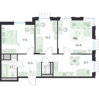 Планировка трехкомнатной(квартира) площадью 85.6 квадратных метров в “ЖК G3 Михалевич”