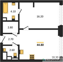 Планировка однокомнатной(квартира) площадью 44.8 квадратных метров в “ЖК СТОУН Грэйн”