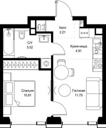 Планировка однокомнатной(квартира) площадью 35.2 квадратных метров в ЖК “ЖК СЕТ”