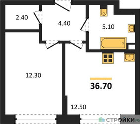 Планировка однокомнатной(квартира) площадью 36.7 квадратных метров в ЖК “ЖК Переделкино Ближнее”