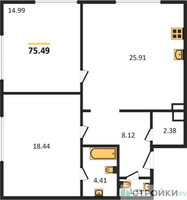 Планировка двухкомнатной(квартира) площадью 75.1 квадратных метров в “ЖК CULT (Культ)”