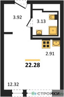 Планировка студии(квартира) площадью 22.28 квадратных метров в “ЖК Квартал Ивакино”