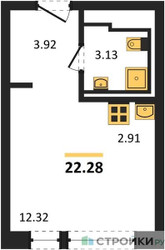 Планировка студии(квартира) площадью 22.28 квадратных метров в ЖК “Квартал Ивакино”
