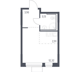 Планировка студии(квартира) площадью 22.26 квадратных метров в ЖК “ЖК Молжаниново”