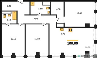 Планировка трехкомнатной(квартира) площадью 100 квадратных метров в “ЖК Emotion (Эмоушен)”