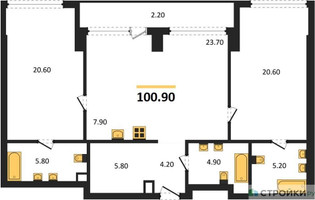Планировка двухкомнатной(квартира) площадью 100.9 квадратных метров в “ЖК Ривер Парк Кутузовский”