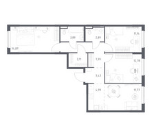 Планировка трехкомнатной(квартира) площадью 76.86 квадратных метров в “ЖК Мытищи Парк”