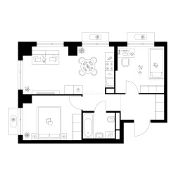 Планировка двухкомнатной(квартира) площадью 50.3 квадратных метров в ЖК “Квартал Мит”