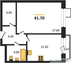 Планировка однокомнатной(квартира) площадью 41.7 квадратных метров в ЖК “ЖК Skolkovo ONE (Сколково Уан)”