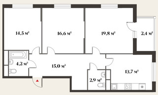 Планировка трехкомнатной(квартира) площадью 89.5 квадратных метров в “Миниполис 8 кленов”