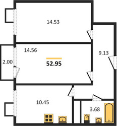 Планировка двухкомнатной(квартира) площадью 52.95 квадратных метров в ЖК “ЖК Катуар”