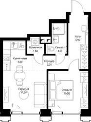 Планировка однокомнатной(квартира) площадью 42 квадратных метров в ЖК “ЖК СЕТ”