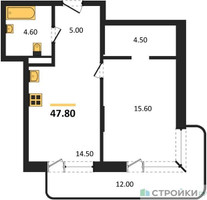 Планировка однокомнатной(квартира) площадью 47.8 квадратных метров в “Кутузов Сити”