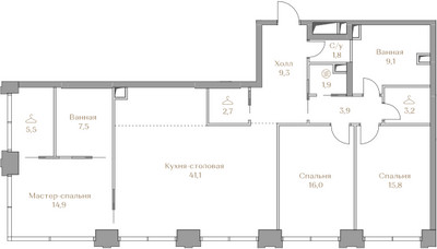 Планировка трехкомнатной(квартира) площадью 132.7 квадратных метров в ЖК “ЖК Коллекция Лужники”