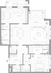 Планировка двухкомнатной(квартира) площадью 147.5 квадратных метров в ЖК “ЖК Николь”