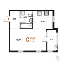 Планировка студии(квартира) площадью 33.5 квадратных метров в “ЖК Новое Летово”