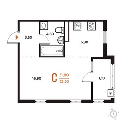 Планировка студии(квартира) площадью 33.5 квадратных метров в ЖК “ЖК Новое Летово”
