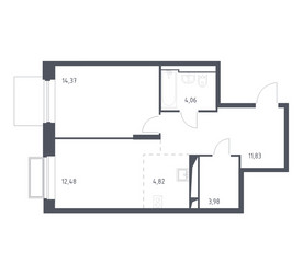Планировка однокомнатной(квартира) площадью 51 квадратных метров в ЖК “ЖК Долина Яузы”