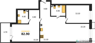 Планировка двухкомнатной(квартира) площадью 82.9 квадратных метров в “ЖК Дзен-кварталы”