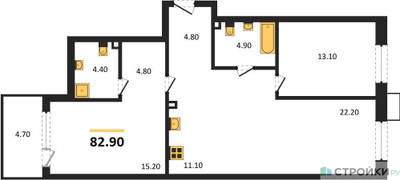 Планировка двухкомнатной(квартира) площадью 82.9 квадратных метров в ЖК “ЖК Дзен-кварталы”