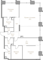 Планировка двухкомнатной(квартира) площадью 113.7 квадратных метров в ЖК “ЖК Коллекция Лужники”