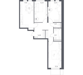 Планировка трехкомнатной(квартира) площадью 78 квадратных метров в ЖК “ЖК Остафьево”