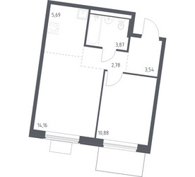 Планировка однокомнатной(квартира) площадью 40.92 квадратных метров в ЖК “ЖК Квартал Западный”