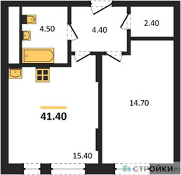 Планировка однокомнатной(квартира) площадью 41.4 квадратных метров в ЖК “ЖК Переделкино Ближнее”
