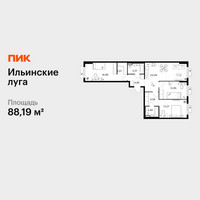 Планировка трехкомнатной(квартира) площадью 88.19 квадратных метров в “ЖК Ильинские луга”