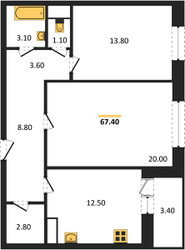 Планировка двухкомнатной(квартира) площадью 67.4 квадратных метров в ЖК “ЖК Эдельвейс (Первомайское)”