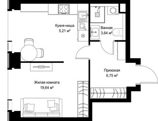 Планировка однокомнатной(квартира) площадью 35.24 квадратных метров в ЖК “Мультиквартал СИТИДЗЕН”